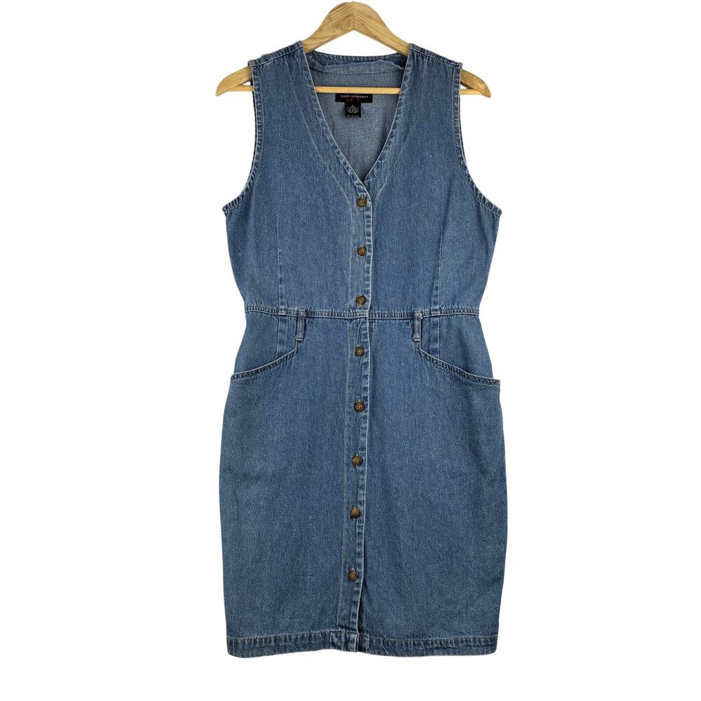 Vtg Y2K Gloria Vanderbilt Sleeveless Denim Button Up Sheath Dress Women’s Small